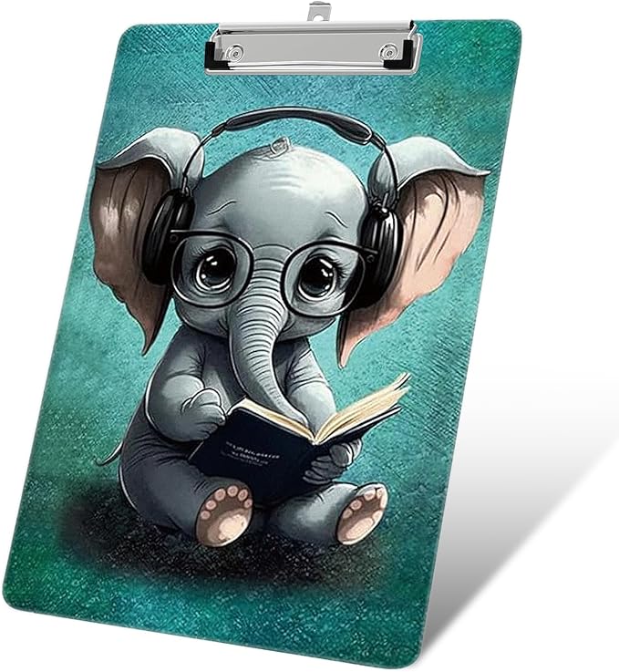 Plastic A4 Clipboards, Cute Fashion Clipboard Decorative, 12.2" x 8.7" Standard A4 Size Clipboards, Plastic Acrylic Clipboard for Teacher, Social Worker, Students,Women, Office Supplies(Elephant)