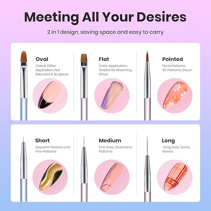 Beetles 3 Pcs Gel Nail Art Brushes Set Gel Polish Design Pen Painting Tools with Liner Brushes Petal Painting Brush and Oval Brush DIY at Home Manicure for Girls