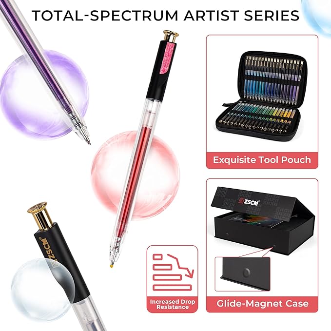 Retractable Glitter Gel Pens,72 Colors Large Capacity Multicolor Glitter Metallic Gel Ink Pens, 1 mm Fine Point Smooth Writing Color Pens for Adult Coloring Book Note Taking Aesthetic Art Supplies