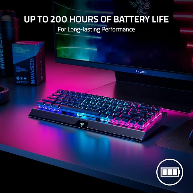Razer BlackWidow V3 Mini HyperSpeed 65% Wireless Mechanical Gaming Keyboard: Yellow Mechanical Switches Linear & Silent - Phantom Pudding Keycaps - Chroma RGB - Up to 200 Hr Battery - Snap Tap
