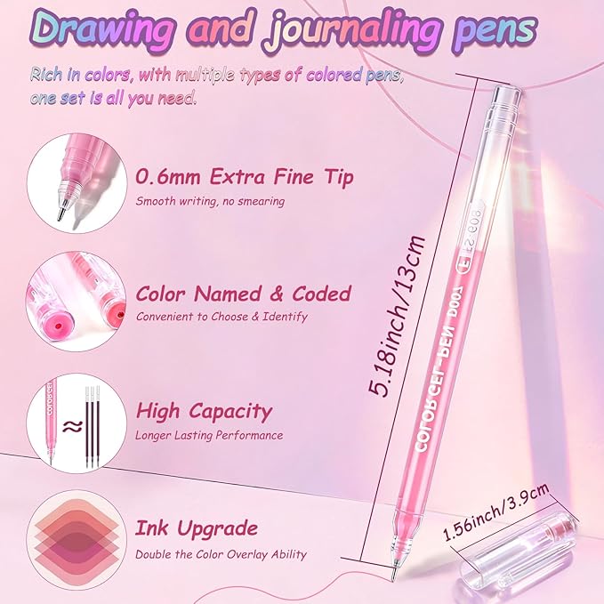 Gel Pens For Coloring, 99 Colors Gel Colored Pens Marker for Adult Coloring Books, 0.6mm Fine Point Pens for Black Paper, Writing, Journaling, Drawing, Art Supplies