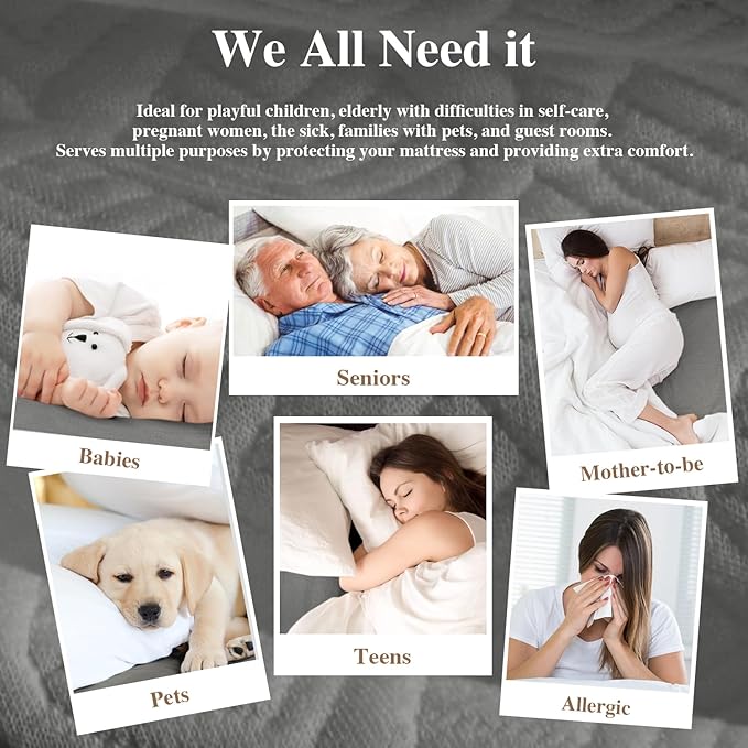 Full Size Mattress Protector, Waterproof Mattress Pad Washable Rayon Mattress Cover Breathable Noiseless Bed Protector 3D Patterns 5" - 21'' Elastic Fitted Deep Pocket(Dark Grey)