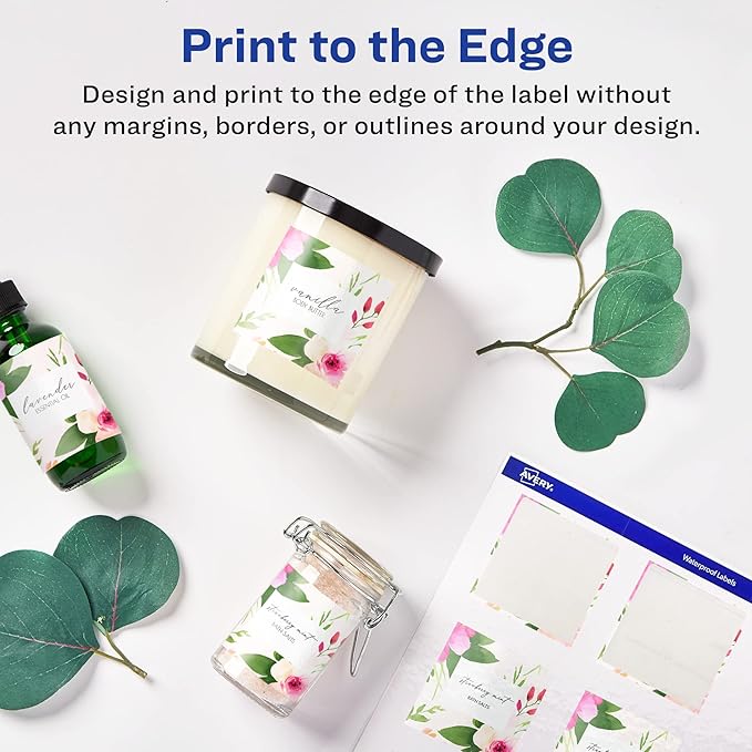 Avery Glossy White Square Labels, Sure Feed Technology, 1.5" x 1.5", 500 Glossy White Labels, Print-to-The-Edge, Permanent Adhesive, Laser/Inkjet Printable