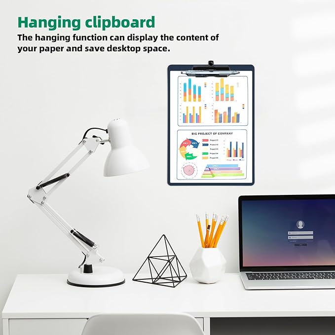 Blue Clipboard with Pen Holder, 2 Pack Plastic Clipboard with Low Profile Metal Clip, Hanging Clip Boards Holds 8.5x11 Inch Papers, Standard A4 Letter Size Clip Boards for Office & School