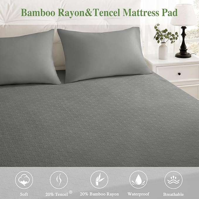 Full Size Mattress Protector, Waterproof Mattress Pad Washable Rayon Mattress Cover Breathable Noiseless Bed Protector 3D Patterns 5" - 21'' Elastic Fitted Deep Pocket(Dark Grey)
