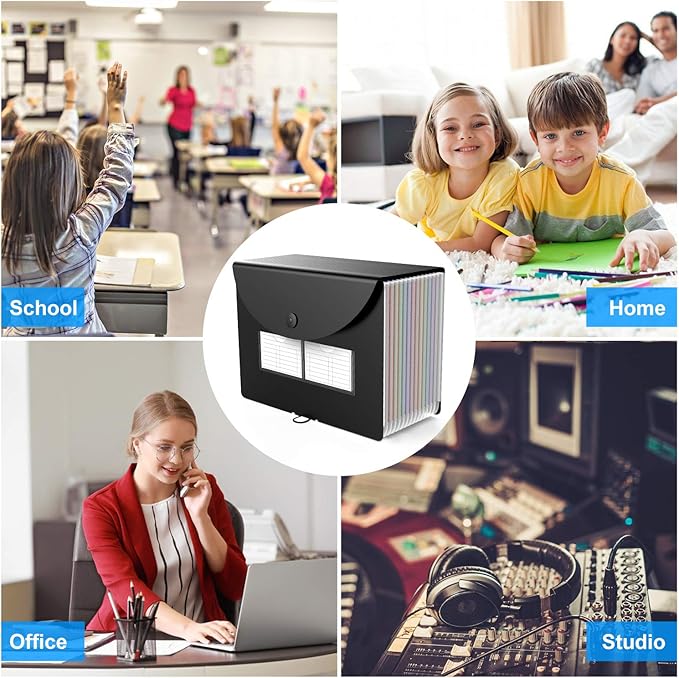 4 Pack Expanding File Folder with Blank Label, 12 Pocket Accordian File Organizer Document Storage Organizer, Desktop Accordion Folders File Keeper A4 Letter Size for Home School Office