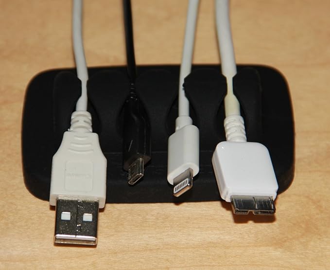 Desktop Cable Organizer, Weighted, Eco-Friendly Silicone, No Bad Smell, Bundled with 4 Reusable Cable Ties (Black)