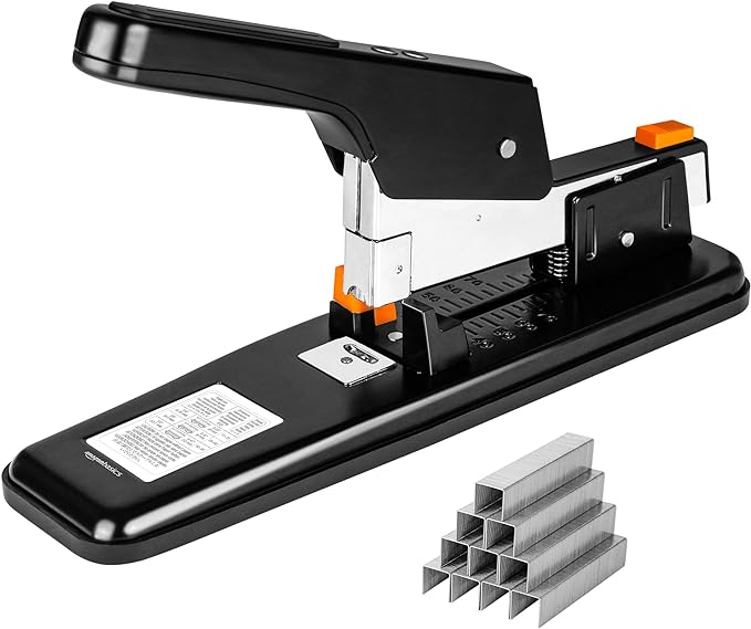 Amazon Basics Heavy Duty Stapler, 90 Sheets High Capacity, Large Office Stapler with 1000 Staples, Black