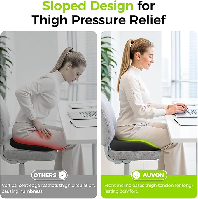 AUVON Sensitive Care Donut Pillow Seat Cushion for Hemorrhoids & Post-Surgery, Sciatica Relief, Donut Chair Cushions with Sloped Design for Thigh Pressure Relief, Memory Foam Lifting Cushions