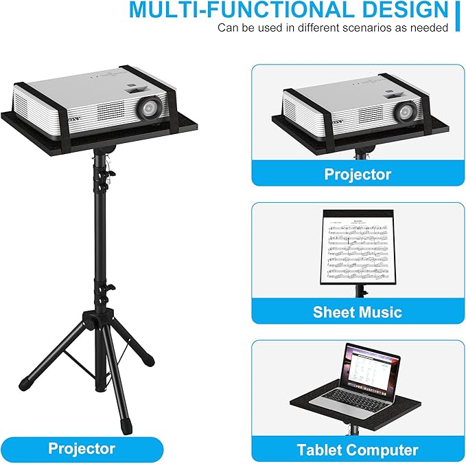 Projector Stand Tripod Adjustable, Laptop Height from 23.5 to 46.5 inches with Gooseneck Phone Holder, Floor for Office, Home, Stage, Studio, DJ Racks Holder Mount, 23.5inch-46.5inch