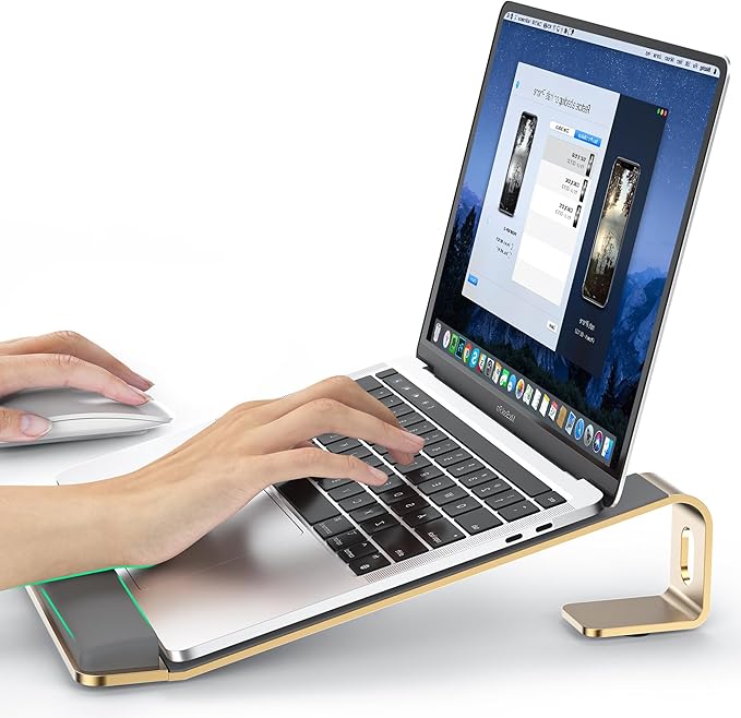 Laptop Stand for Desk, Laptop Stand with Wrist Support, Ergonomic Detachable Laptop Riser, Mount, Holder Notebook Computer Stand for MacBook Air Pro, HP, Dell, XPS, HP (10-17") Laptops - Gold