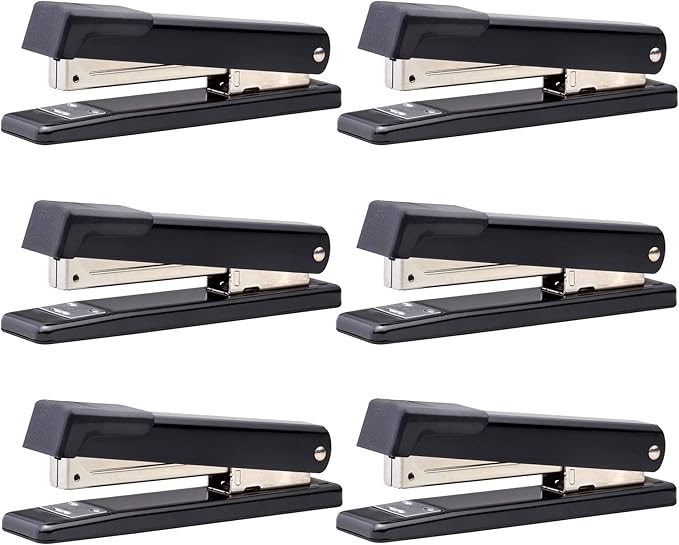 Bostitch Office Classic Metal Desktop Stapler, 20 Capacity, Dual Clinch, Opens for Tacking, Full-Strip, 6 Pack, Black