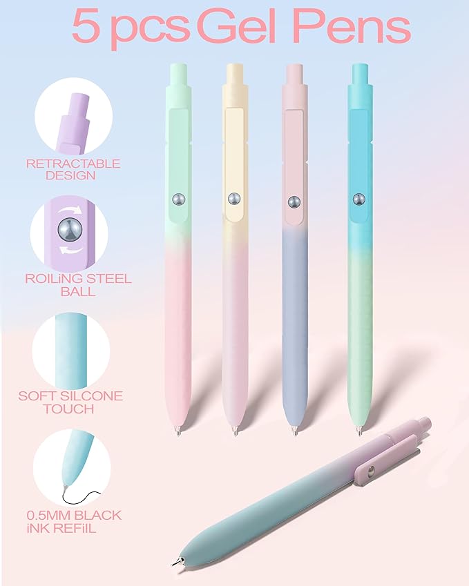 53PCS Aesthetic School Supplies with Large Pencil Case,12 Pastel Highlighters,5 Black & 6 Color Ink Gel Pens,2 Inspirational Stylus Ballpoint Pens,4 Mechanical Pencils 0.5-0.7mm Student Essentials