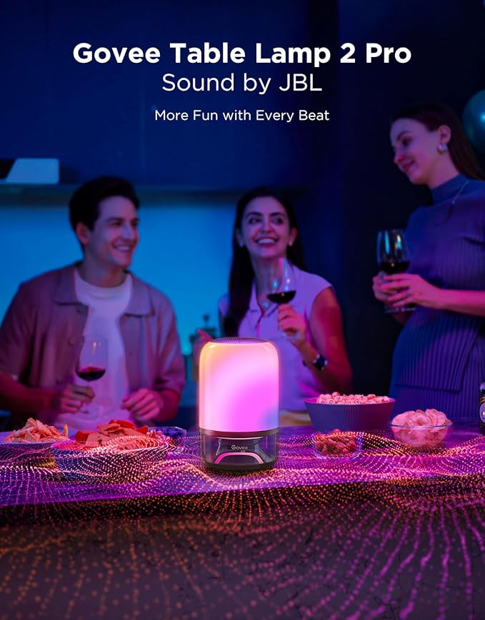 Govee Table Lamp 2 Pro x Sound by JBL, Smart Cordless Table Lamp with Speaker, Music-Light Sync, 16 Music Modes & 100+ Scene Modes, Work with Matter, DIY Customized Rechargeable Desk Lamp for Bedroom