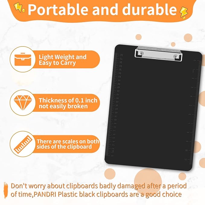 Black Clipboards, PANDRI 26 Pack Plastic Black Clipboards with Low Profile Clip 12.5 x 9 Standard Letter Size Clipboard for classrooms Office