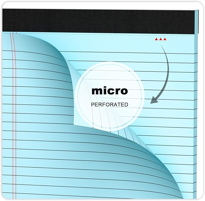Colored Legal Pads 8.5 x 11 Wide Ruled, Note Pads Sturdy Back Writing Pads 30 Sheets/Pad, 20lb Colored Paper, Perforated Notepad with Sturdy Back (6 Pads)