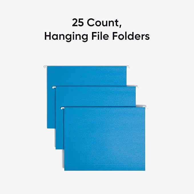 Smead Standard Hanging File Folders, 25 Count, Sky Blue, 1/5-Cut Adjustable Tabs, Letter Size (64068)