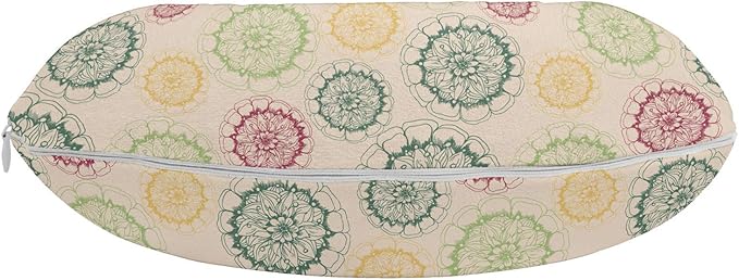 Ambesonne Retro Travel Pillow Neck Rest, Colorful Drawings of Mandala Inspired Round Motifs Floral Ornamental Scenes, Memory Foam Traveling Accessory for Airplane and Car, 12", Champagne