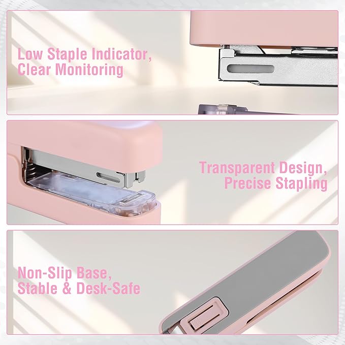 WORKPRO 2-in-1 Stapler with Staples, Pink Stapler with Staple Remover, 40 Sheet Capacity, Flat Clinch, Storage Space, Includes 2000 Standard Staples - Non-Slip Office Staplers for Desk, Pink Ribbon