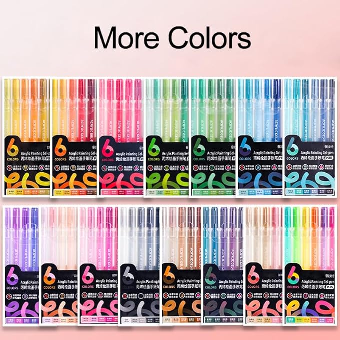 Acrylic Gel Pens for Coloring Books, Quick Dry 6 Pcs 1.0mm Fine Point Gel Marker Pen for Drawing, Journaling Art, Dopamine