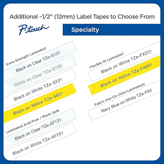 Brother TZE231 Standard Adhesive Laminated Labeling Tape, 0.47" x 26.2 ft, Black on White