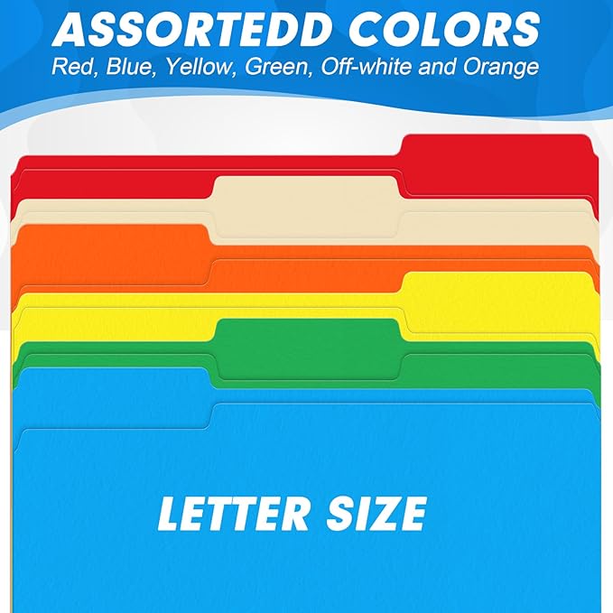 File Folder, HERKKA 120 Pack 1/3 Cut Tab File Folders, Colored File Folders Designed for Office and Classroom Use, Letter Size, Assorted 6 Colors
