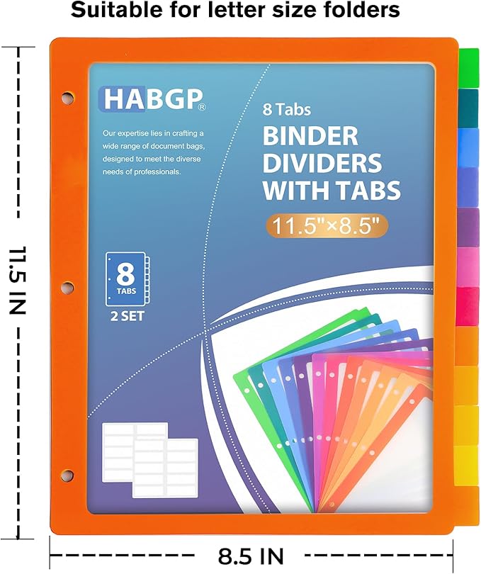 HABGP 3 Ring Binder Dividers, 12-Tab Plastic Clear Binder Dividers, Multicolor Monthly Dividers, Letter Size File Organizer 3 Hole Punch, 2 Set 24 Pcs Write On Tabs for Notebook