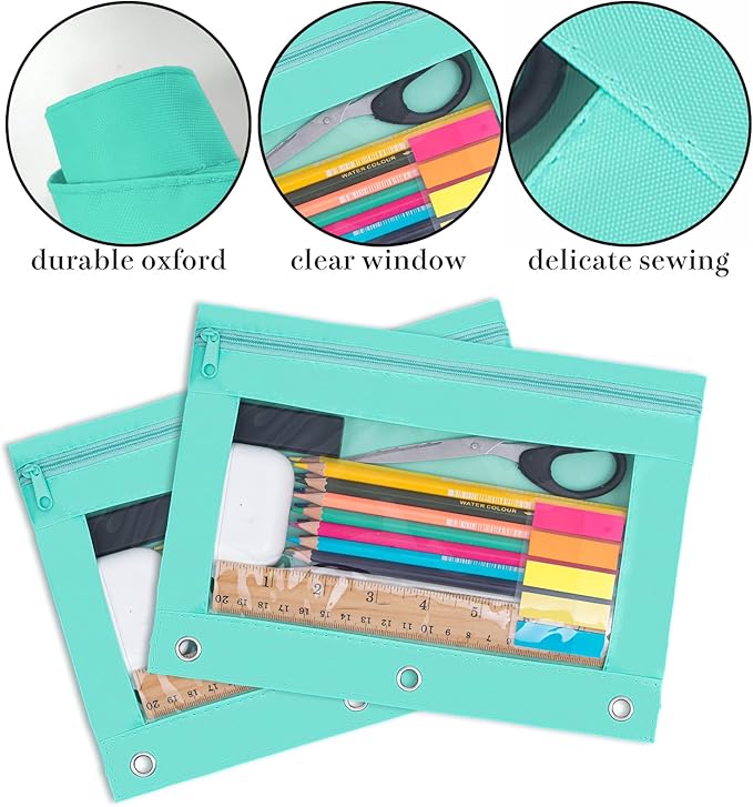 YoeeJob Pencil Pouch for 3 Ring Binder, Zipper Binder Pencil Pouches Bulk, Pencil Case with Clear Window for College, Office, Pale Lake Orchid, 24 Packs