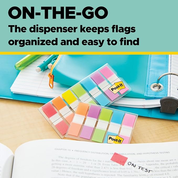 Post-it Flags in Portable Dispenser, 100 Flags/Pack, .47 in x 1.7 in, 20 Each of Red, Bright Orange, Yellow, Green, and Blue (683-5CF) - 2 Pack