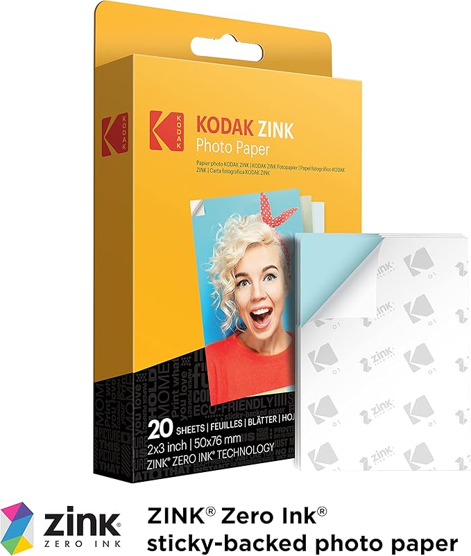 Kodak Printomatic Full-Color Instant Print Digital Camera - 75 Sheets Bundle - Prints On Zink 2x3 Sticky-Back Photo Paper - 5MP, Portable, Creative Fun Gift for Birthday, Christmas, Holiday - Pink