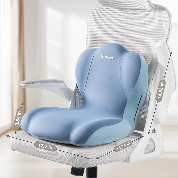 FLORICH Memory Foam Truck Seat Cushion,Car Seat Cushion and Lumbar Support Pillow for Office Chair, Ergonomic Back Support & Sciatica Relief for Long Drives(Blue)