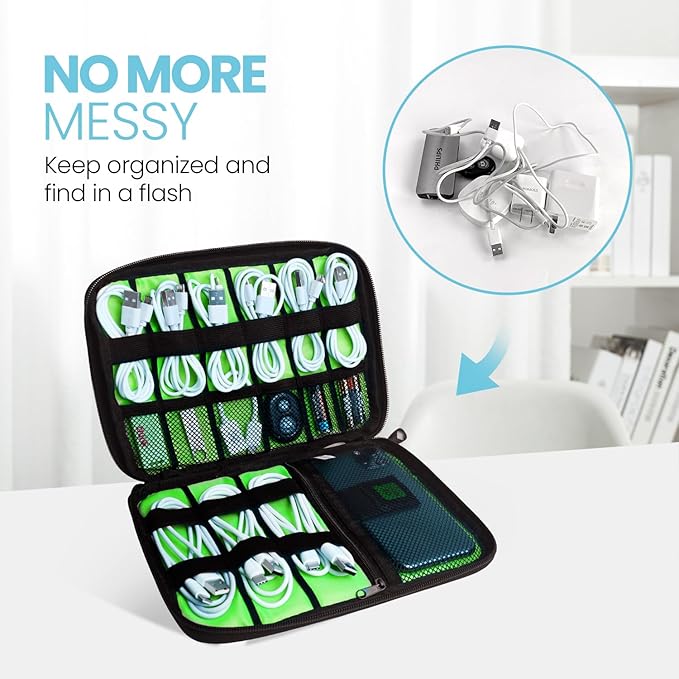 Electronics Travel Organizer,Portable Waterproof Electronic Travel Storage Bag for Small Charging Cord Storage,Charger,SD Card etc,for Travel,Business-Yellow Green