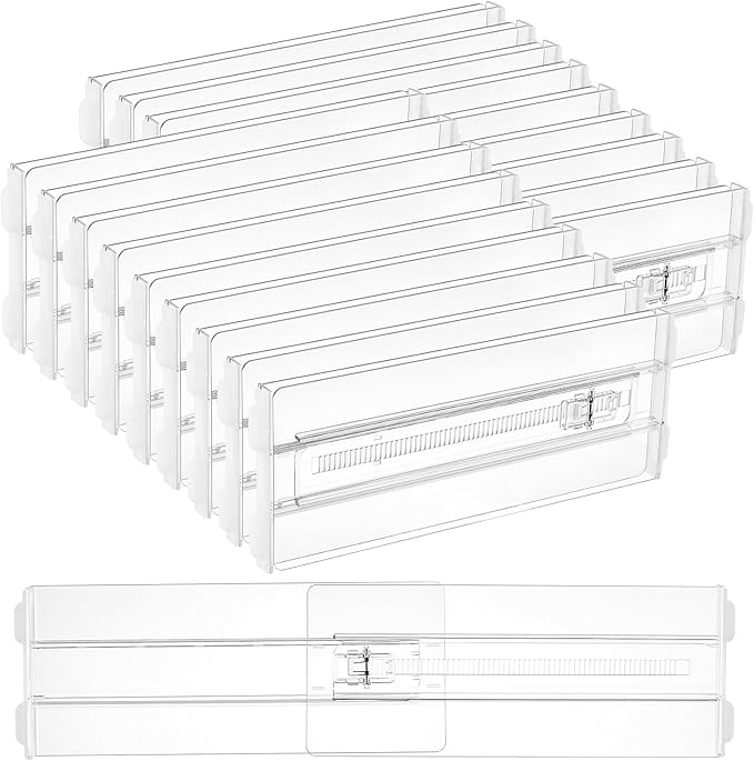 Vtopmart 18 Pack Drawer Dividers for Clothes, 4" High 10.2"-16.5" Adjustable Expandable Dresser Drawer Organizer, Clear Plastic Separators for Dresser, Baby Clothing, Underwear, Cosmetic, Toiletries