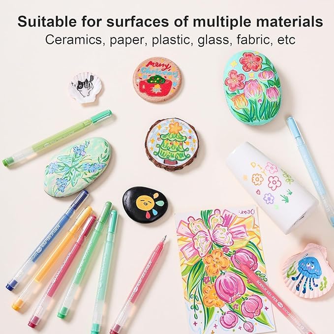 Acrylic Gel Pens for Coloring Books, Quick Dry 6 Pcs 1.0mm Fine Point Gel Marker Pen for Drawing, Journaling Art, Maillard