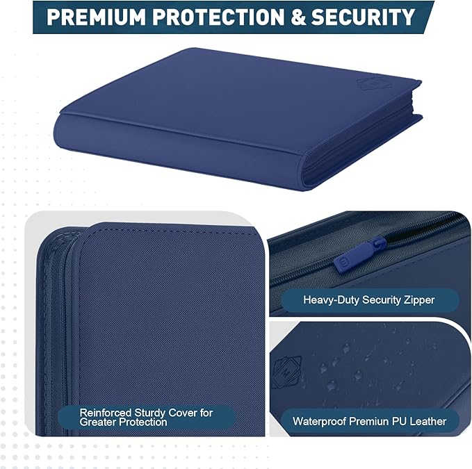 Premium Card Binder 12 Pocket for 720 Pockets Trading Card Binder, PU Zipper Card Collection Album, Sturdy Side-Loading Card Book Holder for MTG, TCG, Game Cards, Sports Cards