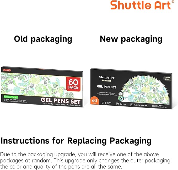 Shuttle Art 60 Pack Green Tone Gel Pens, 30 Green Tone Gel Pens with 30 Refills for Adults Coloring Books Journaling Drawing Nature, Landscapes, Animals Scenes