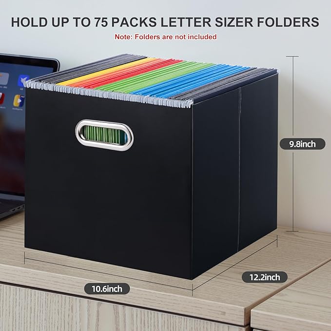 Oterri Cardboard File Organizer Box for Hanging File Folders Letter Size,Large File Box for Computer Desk,File Cabinet,Working Home,Office,Classroom (Black, Letter Size - 2 Packs-Large)