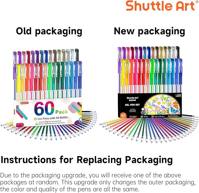 Shuttle Art Gel Pens, 60 Pack Gel Pen Set 30 Colored Gel Pen with 30 Refills for Adults Coloring Books Drawing Doodling Crafts Scrapbooking Journaling