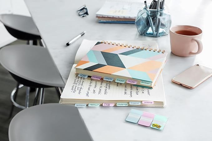 Post-it Tabs, 2 in, Solid, Assorted Bright Colors, 6 Tabs/Color, 4 Colors, 24 Tabs/Pack (686-PLOY)