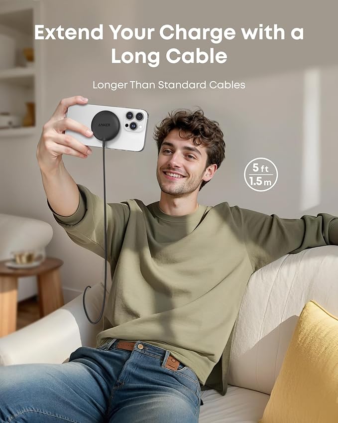 Anker Zolo Magnetic Wireless Charger, Qi2 Certified 15W MagSafe-Compatible Wireless Charging Pad, for iPhone 17/16/15/14/13/12 Series, AirPods, and More (Not for Pixel, Adapter Not Included)