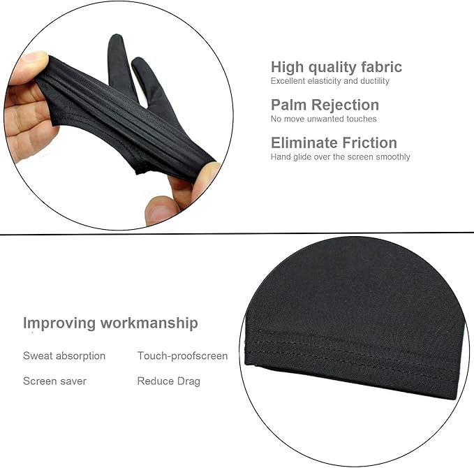 Drawing Glove, Digital Art Glove for Graphic Tablet, Artist Gloves with Two Fingers for iPad