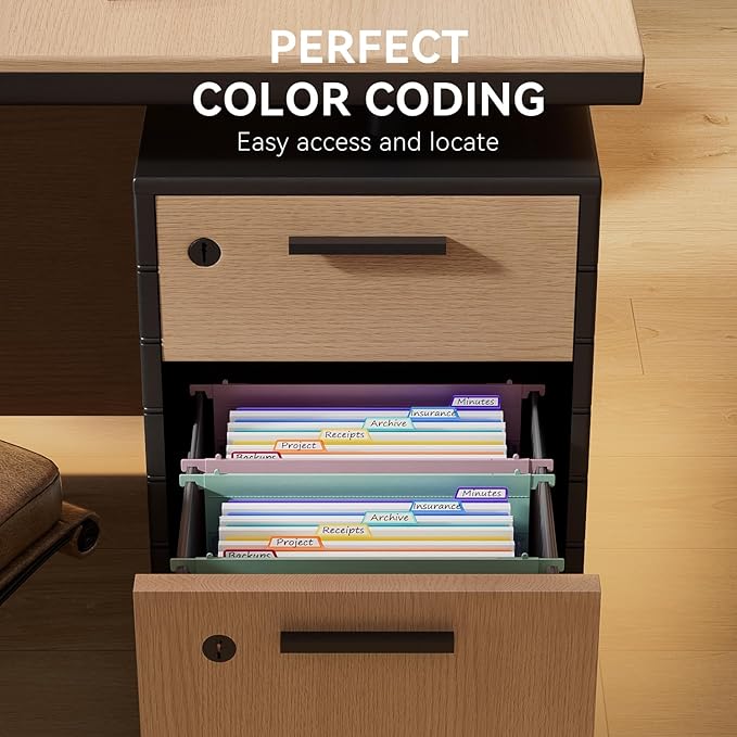 ThinkTex Plastic Expanding Hanging File Folders, 7 Innovative 1.2" Accordion Pockets, Large Capacity, Multi-Color Tabs, Letter Size for Filing Cabinet - 3 Packs 3 Colors