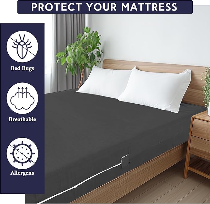 Zippered Mattress Fitted Protector Deep Mattress Encasement Soft Zipper Fitted Sheet Microfiber Bed Sheet Cover for Bed(Dark Gray,Twin,6-8in)
