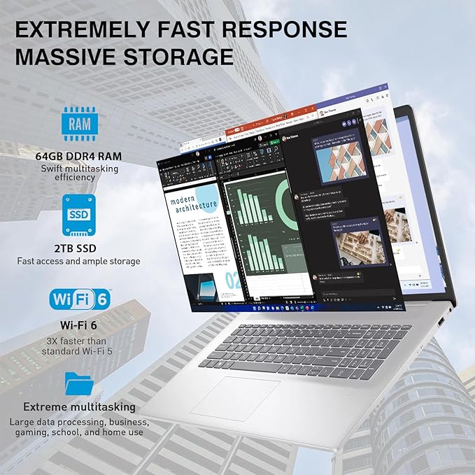 HP 17 Touchscreen Laptop Computer, 17.3” HD+ Touch Screen Laptop Notebook PC, Intel 10-Core i7, 64GB RAM 2TB SSD, Windows 11 Pro, 10 Key Backlit Keyboard, Fingerprint Reader, Wi-Fi 6