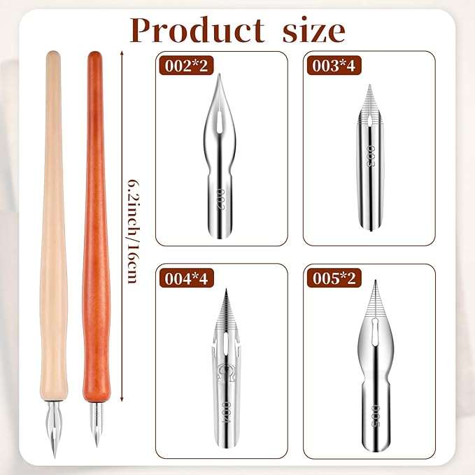 14 Pcs Calligraphy Nibs Dip Pen Nibs Holders with Comic Wooden Drawing Pens Holder with Stainless Steel Nib, Oblique Calligraphy Dip Pens Set Fluid Writer Pen for Writing, Painting, Signing, Sketch