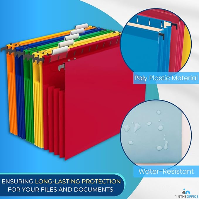 1InTheOffice Poly Expanding Hanging File Folders, Letter Size, Assorted,10/Pack