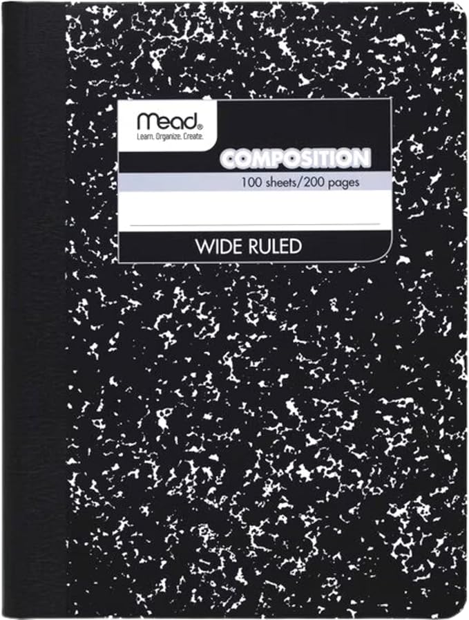 Mead Composition Notebook, Wide Ruled Paper, 7-1/2" x 9-3/4", 100 Sheets, Black Marble (09910)