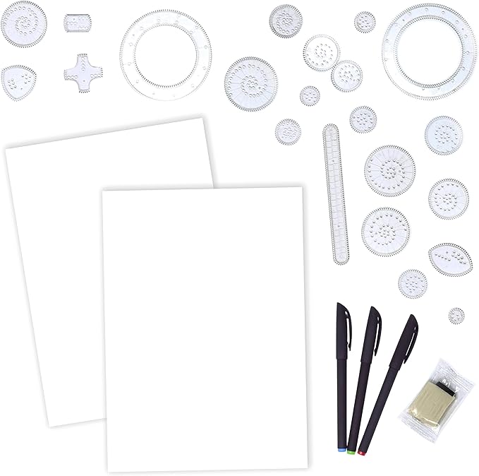 Sunny Days Entertainment Studio DIY Spiral Design Maker | Creative Art Set with 22 Spiral Wheels, Colored Pens, and 20 Sheets of Art Paper for Kids