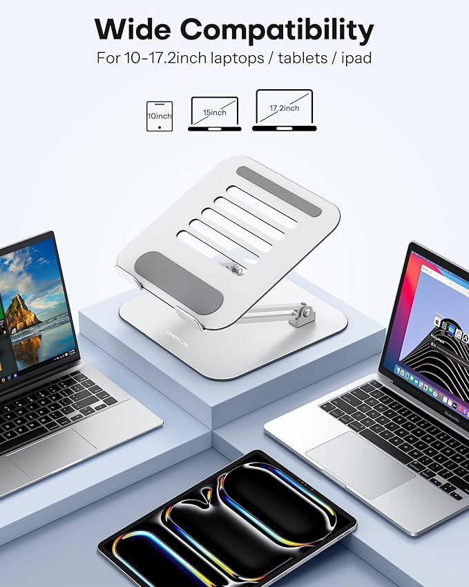 OMOTON Laptop Stand for Desk, Ergonomic Metal Adjustable Laptop Stand, Laptop Holder Riser with Cooling Function, Computer Stand Compatible with MacBook and All Laptops (10-17.2 inch), Silver