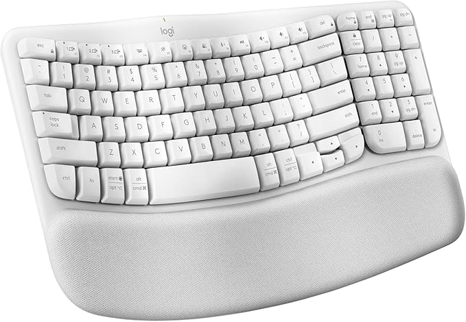 Logitech Wave Keys Wireless Ergonomic Keyboard with Cushioned Palm Rest, Comfortable Natural Typing, Easy-Switch, Bluetooth, Logi Bolt Receiver, for Multi-OS, Windows/Mac - Off White (Renewed)